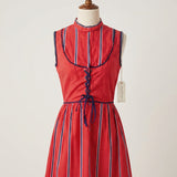 Vintage Leroy Red Polka Dot &amp; Stripe Maxi Dress s/xs