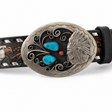 Handcrafted Western Leather Belt with Turquoise Buckle