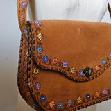 vintage hand painted tooled leather bag – floral detail