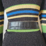 Vintage Black Leather croc Statement Belt