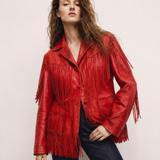 Vintage Red Leather Fringe Jacket 8