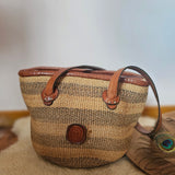Vintage Woven Rattan Leather Tote Bag