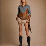 Vintage Vera Pelle Leather &amp; Denim Jacket | Size M