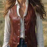 Vintage Brown Leather Vest – Small