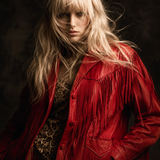 Vintage Red Leather Fringe Jacket 8