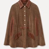 Vintage Tan Brown Suede & Leather Cape Poncho ONE SIZE
