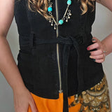 Vinetti Black Suede Long Waistcoat Vest / Dress (M–L)