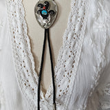 Vintage Navajo Silver Bolo Tie – Eagle, Turquoise & Coral