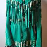 Emerald Fringe Suede Jacket – Custom Made Mexico rrp$600+