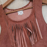 Vintage Brown Suede Fringe Vest — Size M