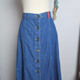 Vintage 90er Denim Button-Down Midirock – Western Prairie Boho – Größe 31 (AU 8/10)