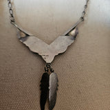 Vintage Zuni Sterling Silver Multi-Stone Inlay Feather Necklace
