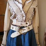 Vintage White Leather Belt with Ornate Silver buckle