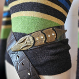 Vintage Black Leather croc Statement Belt