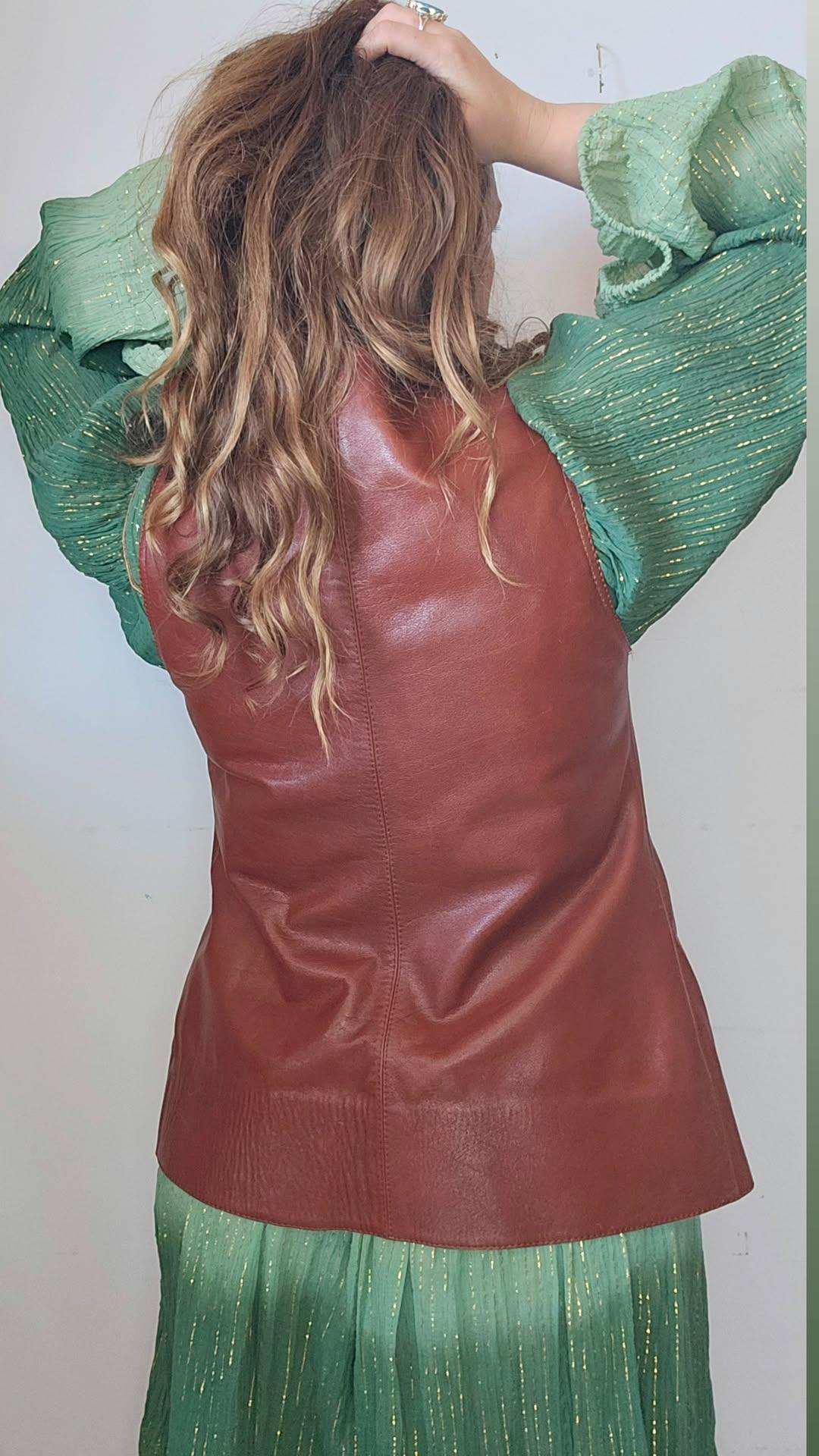 Vintage Brown Leather Vest – Small