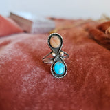 Vintage Sterling Silver Turquoise & Sunstone Double Ring