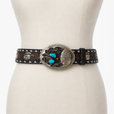Handcrafted Western Leather Belt with Turquoise Buckle