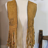Vintage Genuine Suede Fringe Vest – Handwoven & Beaded | Size S
