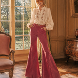 House of Skye Burgundy Corduroy Bell Flares — Size L