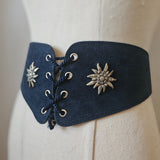 Vintage Knopf Black Leather Lace-Up Waist Belt