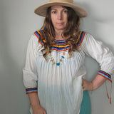 Vintage Mexican Cotton Embroidered Blouse M/L