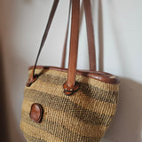 Vintage Woven Rattan Leather Tote Bag