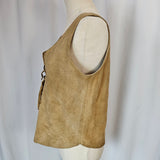 Vintage Route 66 Suede Fringe Tank – Tan Leather Lace-Up Top m