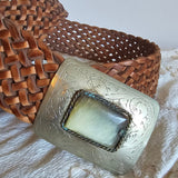 Vintage Woven Leather Belt with Mother-of-Pearl Style Buckle