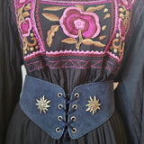 Vintage Knopf Black Leather Lace-Up Waist Belt