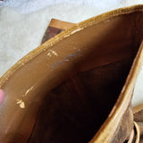 Vintage Via Uno Leather & Suede Floral Print Boots – Tan & Brown Wedge Heel
