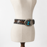 Handcrafted Western Leather Belt with Turquoise Buckle