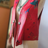 Vintage 90s Char Hand-Painted Leather Vest – Red Western Art Tassel Vest