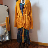 Handmade Mustard Wool Knit Cardigan | Chunky Boho Tie Waist Cardigan | Oversized Artisan Knit