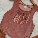 Vintage Brown Suede Fringe Vest — Size M