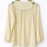 Elms + King Pasadena Lemon Linen Embroidered Blouse – Size M