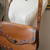 vintage hand painted tooled leather bag – floral detail