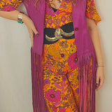 1970s Rich Pink Leather Fringe Vest M/L