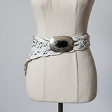 Vintage White Braided Leather Western Belt with Statement Buckle