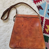 Vintage Brown Tooled Leather Saddle Bag