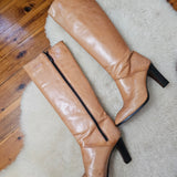 Vintage Tan Leather Tall Boots – Size 7.5