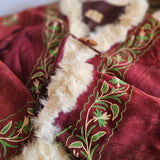 Vintage Afghan Fur-Lined Embroidered Coat – Burgundy / Brown – XS-S 8