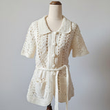 Cream Crochet Tie Waist Cardigan Top M