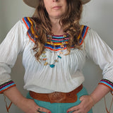Vintage Mexican Cotton Embroidered Blouse M/L