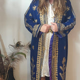 Royal Blue & Gold Embroidered Vintage Robe Coat – Bohemian Queen Energy M/L