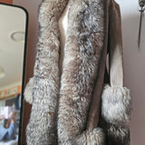 Vintage English Suede Lamb Fur Trim Coat Approx M