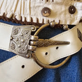 Vintage White Leather Belt with Ornate Silver buckle