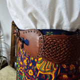 Vintage Woven Leather Double Buckle Belt