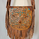 Tooled Leather Floral Fringe Bag – Jasper Inlay