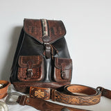 Vintage Moroccan Leather Backpack – Tooled &amp; Woven Detail