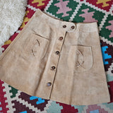 Vintage 1970s Tan Suede Leather A-Line Mini Skirt 10/12